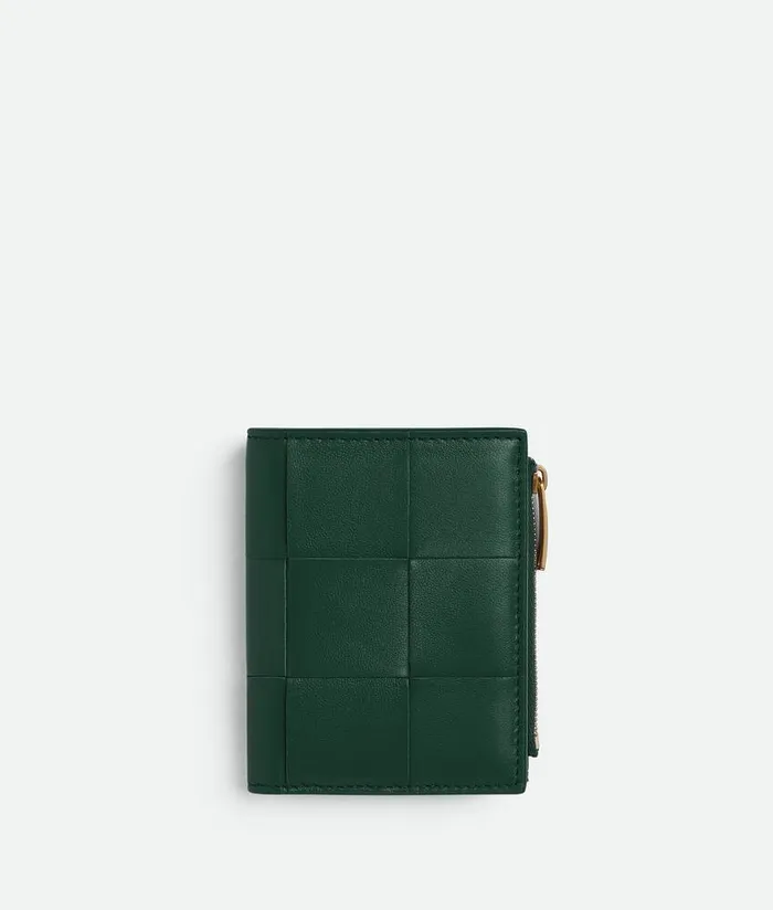 Women Bottega Veneta Small Wallets Small Cassette BiFold Zip Wallet Emerald Green Women Bottega Veneta Small Wallets Small Cassette BiFold Zip Wallet Emerald Green