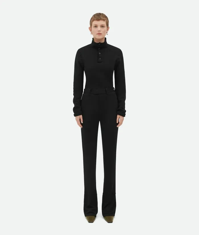 Women Bottega Veneta Trousers And Shorts Matt Viscose Jersey Flared Trousers Black Women Bottega Veneta Trousers And Shorts Matt Viscose Jersey Flared Trousers Black