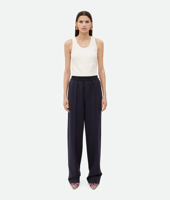 Women Bottega Veneta Trousers And Shorts Striped Wool Trousers Blackblue Melange Women Bottega Veneta Trousers And Shorts Striped Wool Trousers Blackblue Melange