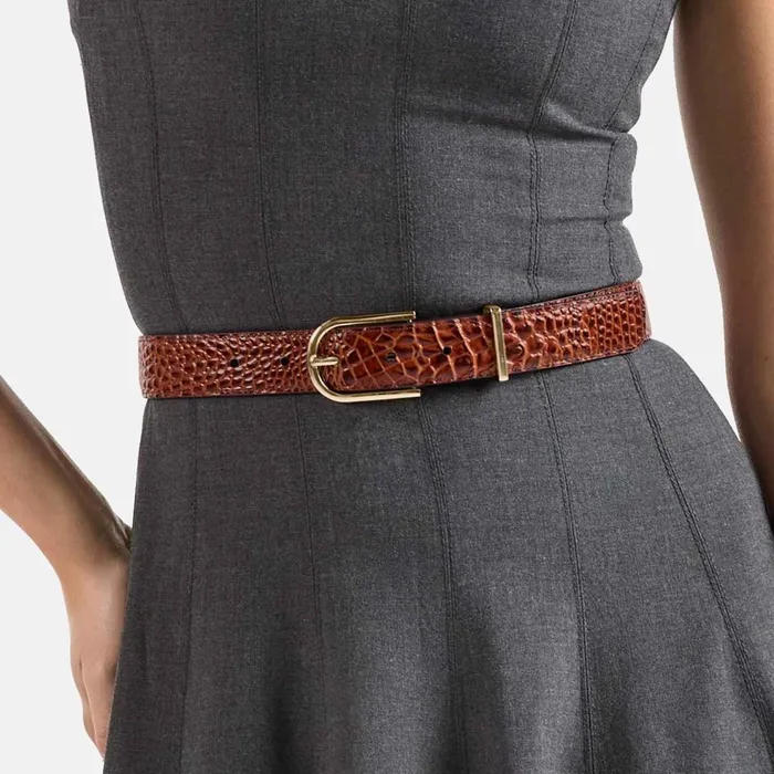 Women Brahmin Belts Medium Leather Gold Buckle Belt Carnation Classic Croc Women Brahmin Belts Medium Leather Gold Buckle Belt Carnation Classic Croc