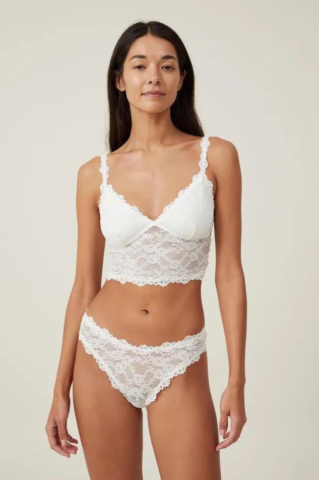 Women Bras Cotton On Stretch Lace Longline Bralette Cream