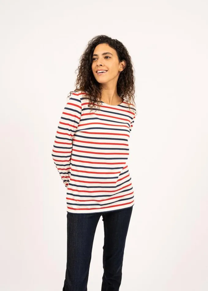 Women Breton Striped Shirts Saint James MINQUIDAME Ecru Navy Red