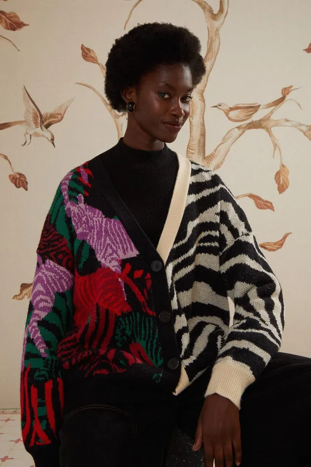 Women Cardigans Farm Rio Mixed Zebra Prints Knit Cardigan
