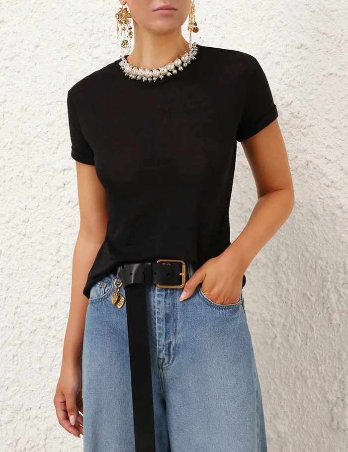 Women Clothing Zimmermann Crush Embellished Tee Black