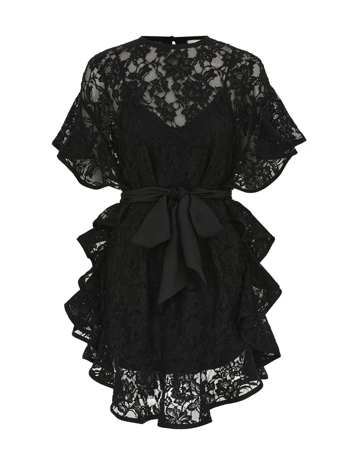 Women Clothing Zimmermann Crush Lace Frill Tunic Black