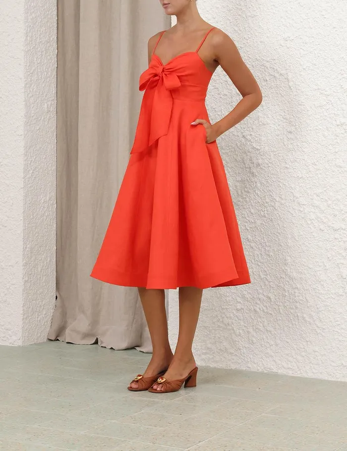 Women Clothing Zimmermann Crush Tie Front Midi Dress Red