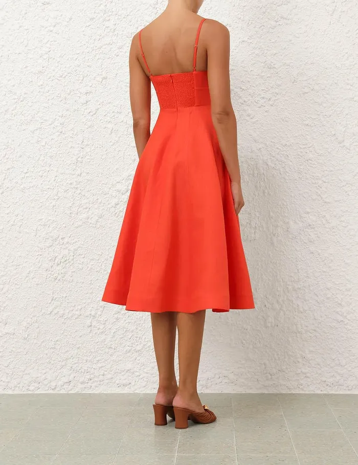 Women Clothing Zimmermann Crush Tie Front Midi Dress Red