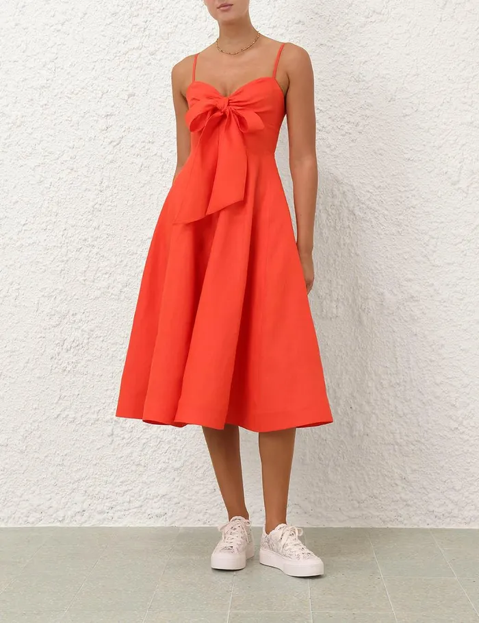 Women Clothing Zimmermann Crush Tie Front Midi Dress Red