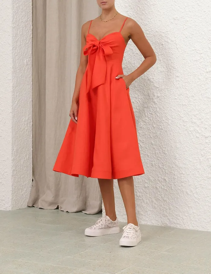 Women Clothing Zimmermann Crush Tie Front Midi Dress Red