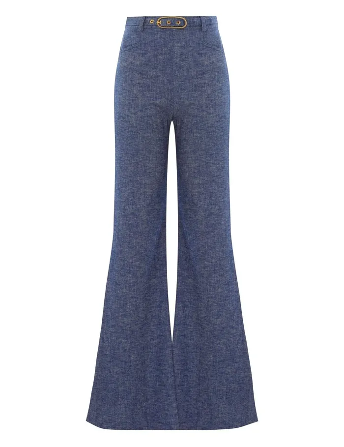 Women Clothing Zimmermann Eden Chambray Flare Pant Chambray