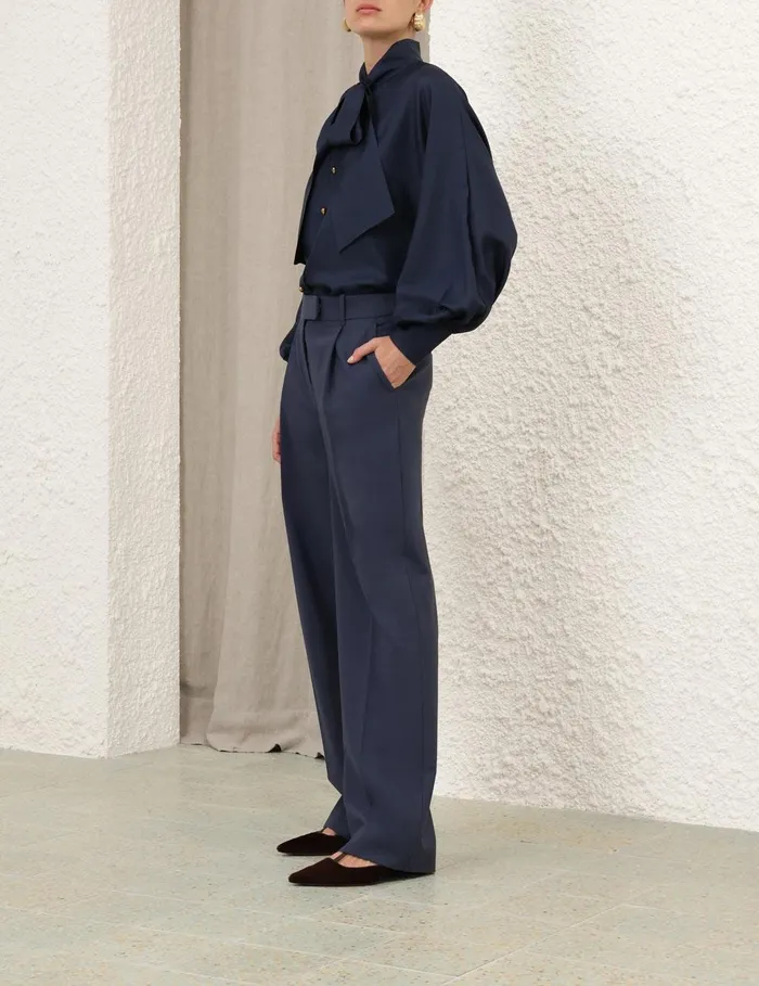 Women Clothing Zimmermann Eden Tie Neck Blouse Marine
