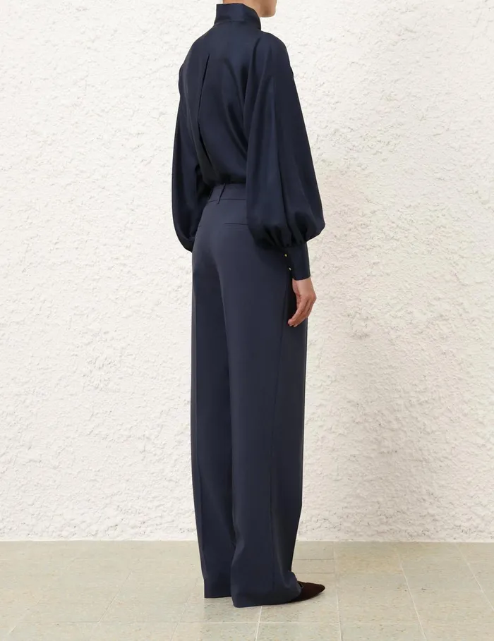 Women Clothing Zimmermann Eden Tie Neck Blouse Marine