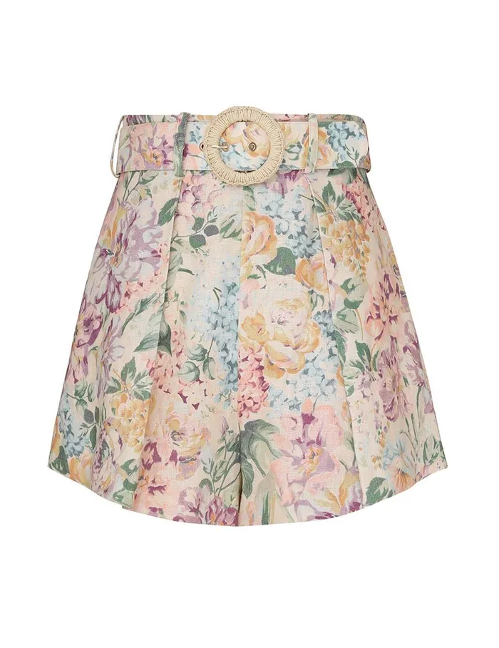 Women Clothing Zimmermann Halliday Tuck Short Multi Watercolour Floral