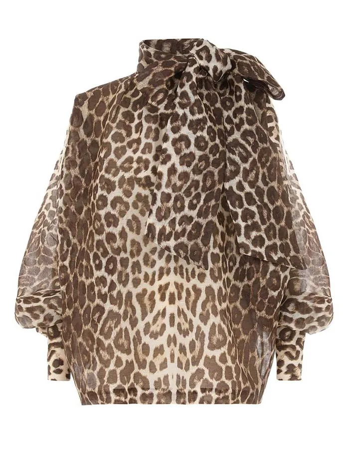 Women Clothing Zimmermann Illustration Billow Blouse Chocolate Leopard