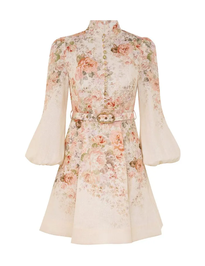 Women Clothing Zimmermann Illustration Buttoned Mini Cream Rococo Floral