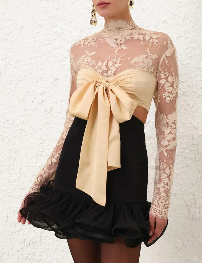 Women Clothing Zimmermann Illustration Flounce Mini Teablack