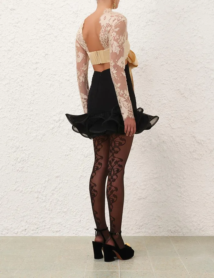 Women Clothing Zimmermann Illustration Flounce Mini Teablack