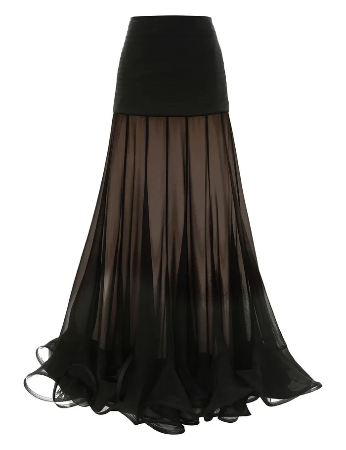 Women Clothing Zimmermann Illustration Flounce Skirt Black