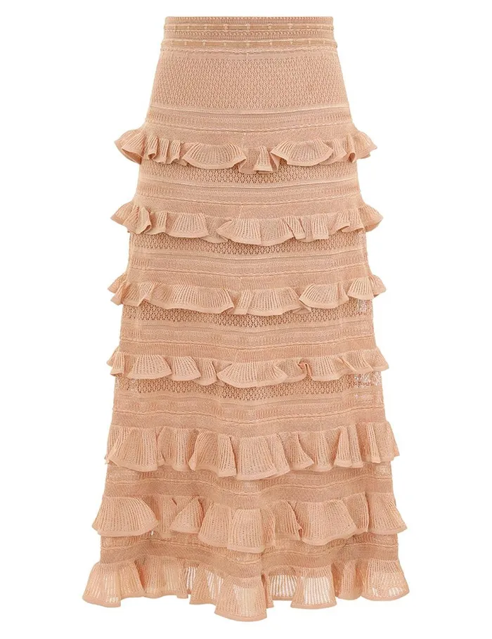 Women Clothing Zimmermann Illustration Frilled Skirt Champagne