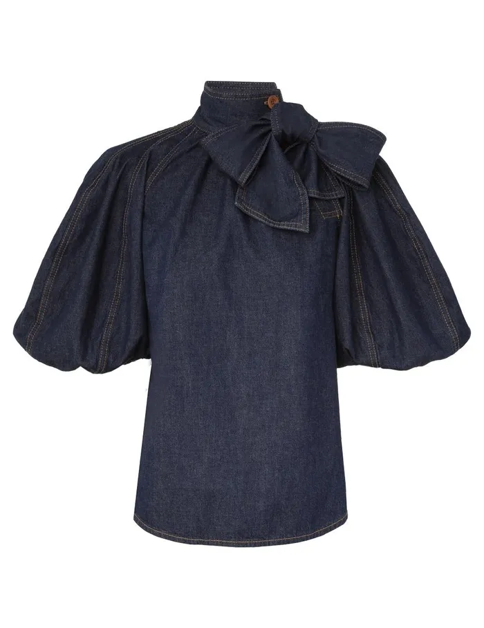 Women Clothing Zimmermann Illustration Tie Neck Blouse Ink