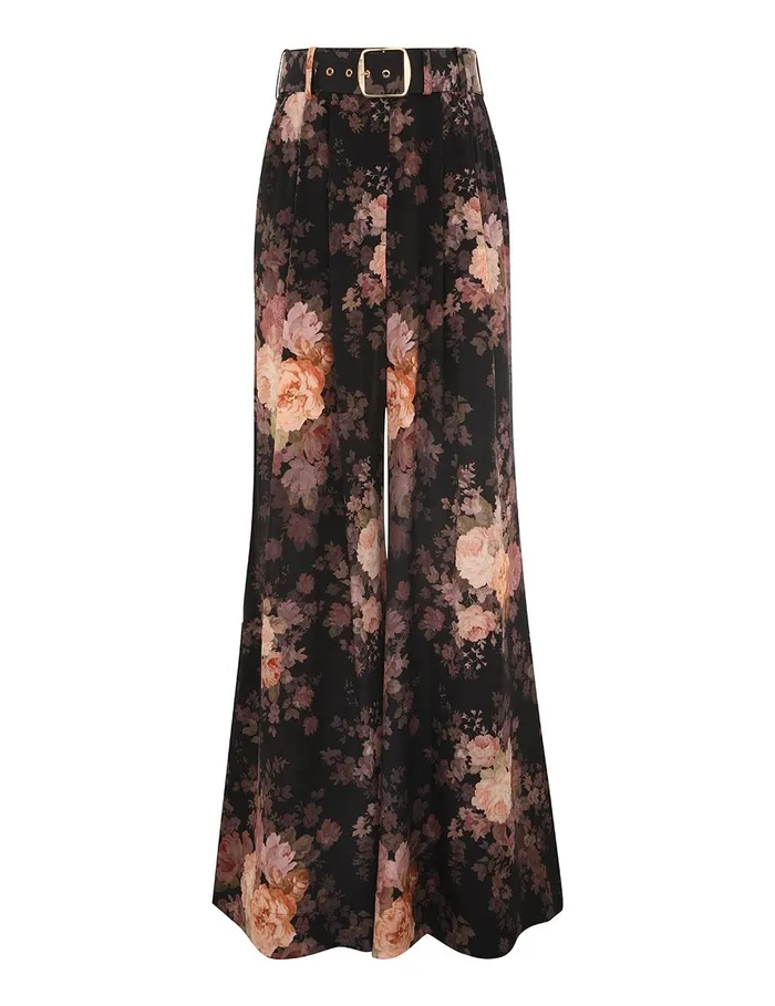 Women Clothing Zimmermann Illustration Tuck Pant Black Rococo Floral