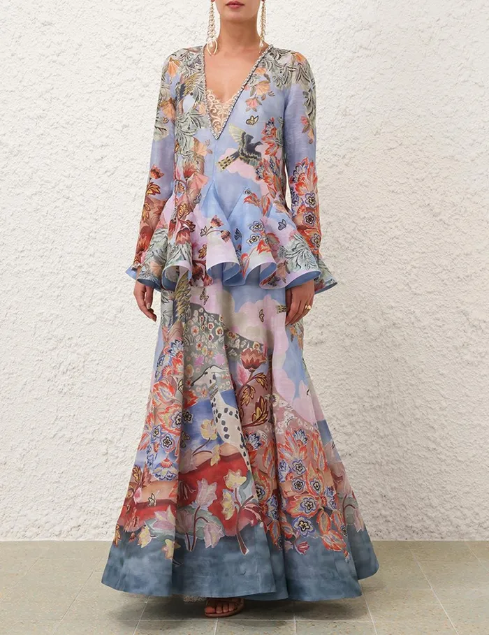 Women Clothing Zimmermann Illustration V Neck Gown Eden Garden