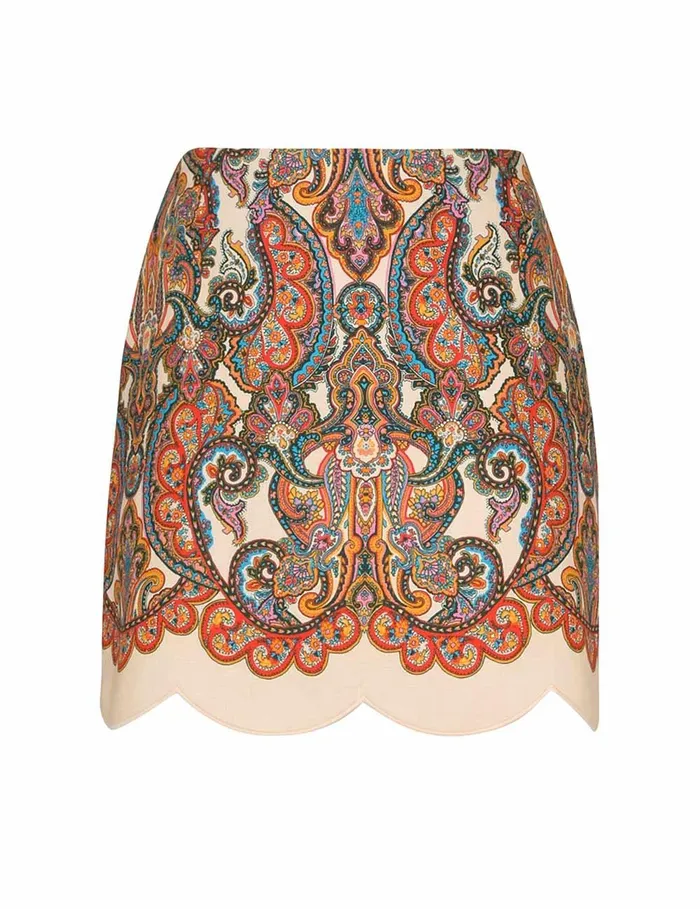 Women Clothing Zimmermann Ottie Scallop Mini Skirt Multi Paisley