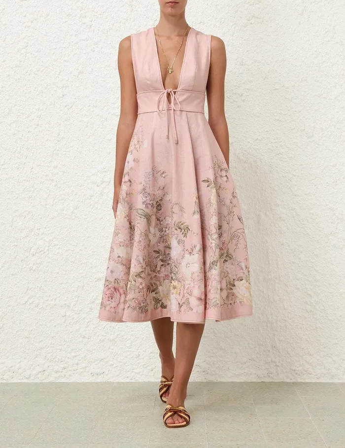 Women Clothing Zimmermann Waverly Plunge Midi Dress Pink Floral