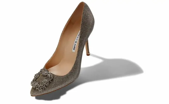 Women Dark Gold Glitter Jewel Buckle Pumps Manolo Blahnik Pumps