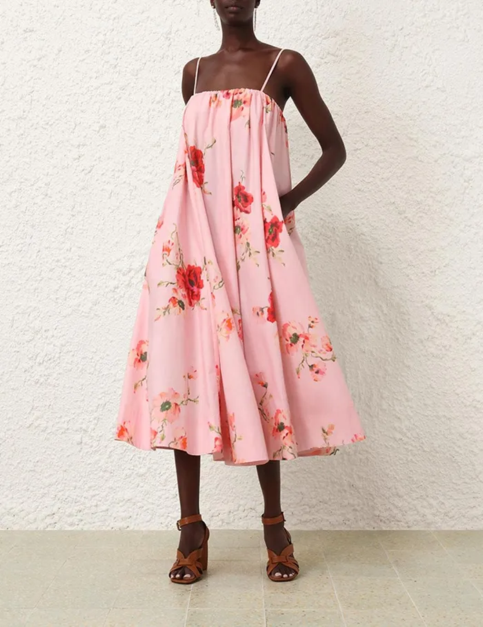 Women Dresses and Coverups Zimmermann Lightburst Puff Midi Dress Red Floral