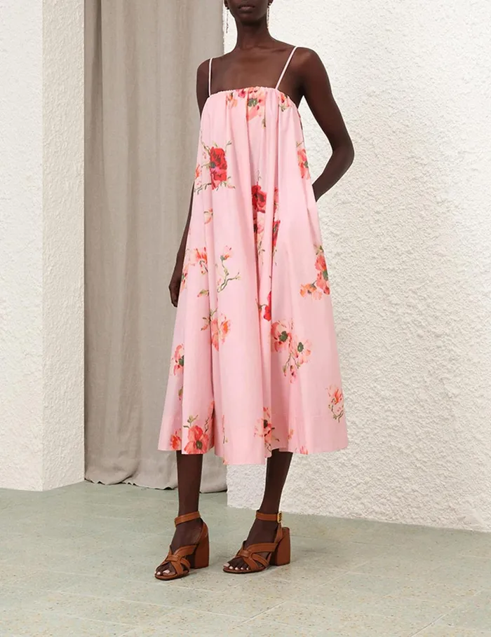 Women Dresses and Coverups Zimmermann Lightburst Puff Midi Dress Red Floral