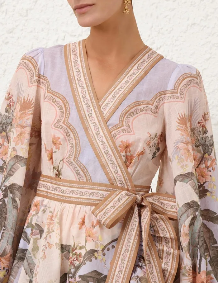 Women Dresses and Coverups Zimmermann Wylie Mini Wrap Frill Dress Blue Floral