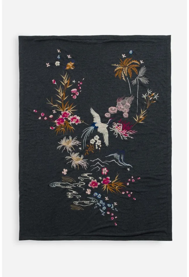 Women Emiko Throw Blanket Charcoal Grey Johnny Was Blankets