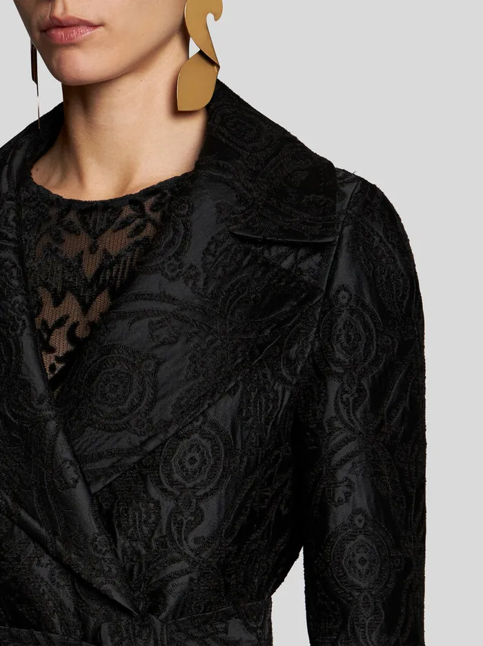 Women Etro Coats And Outerwear Chenille Jacquard Coat With Belt Black Women Etro Coats And Outerwear Chenille Jacquard Coat With Belt Black