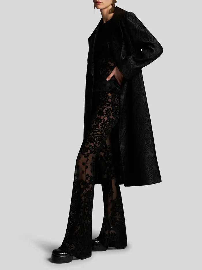 Women Etro Coats And Outerwear Chenille Jacquard Coat With Belt Black Women Etro Coats And Outerwear Chenille Jacquard Coat With Belt Black