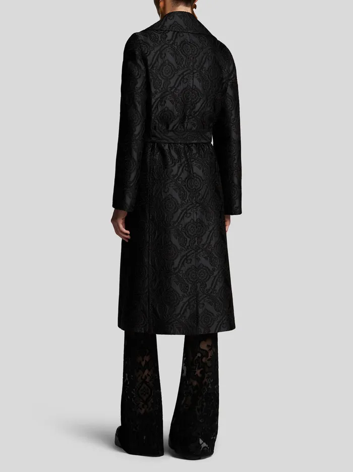 Women Etro Coats And Outerwear Chenille Jacquard Coat With Belt Black Women Etro Coats And Outerwear Chenille Jacquard Coat With Belt Black