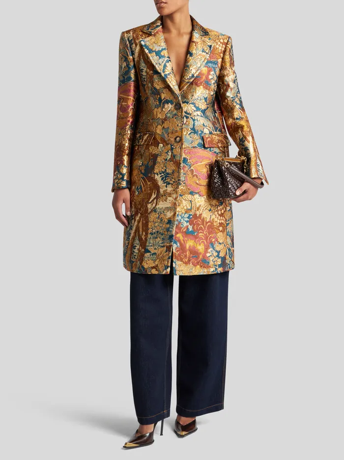 Women Etro Coats And Outerwear Jacquard Coat Multicolour Women Etro Coats And Outerwear Jacquard Coat Multicolour