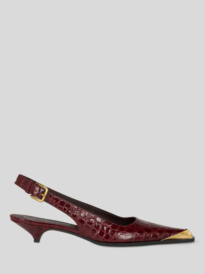 Women Etro Court Shoes Printed Leather Slingbacks Burgundy