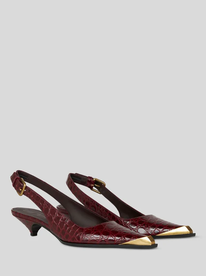 Women Etro Court Shoes Printed Leather Slingbacks Burgundy Women Etro Court Shoes Printed Leather Slingbacks Burgundy