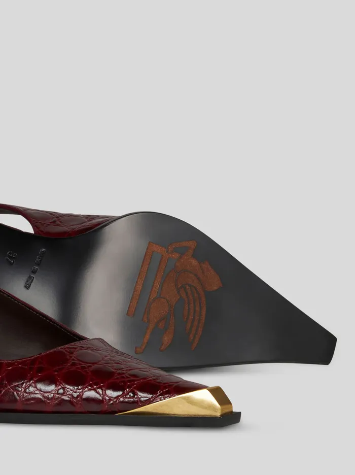 Women Etro Court Shoes Printed Leather Slingbacks Burgundy Women Etro Court Shoes Printed Leather Slingbacks Burgundy