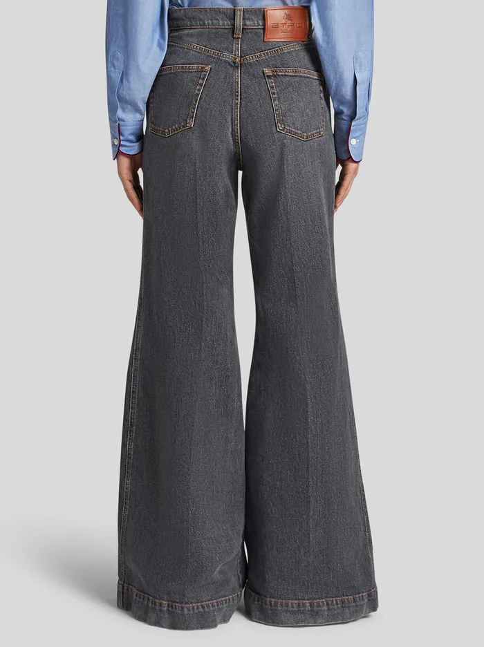Women Etro Denim Flared Jeans With Pegaso Buttons Grey Women Etro Denim Flared Jeans With Pegaso Buttons Grey