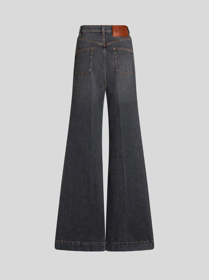 Women Etro Denim Flared Jeans With Pegaso Buttons Grey Women Etro Denim Flared Jeans With Pegaso Buttons Grey