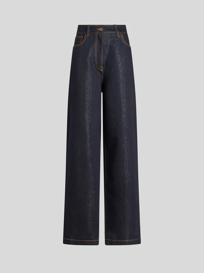 Women Etro Denim Lurex Denim Jeans Navy Blue