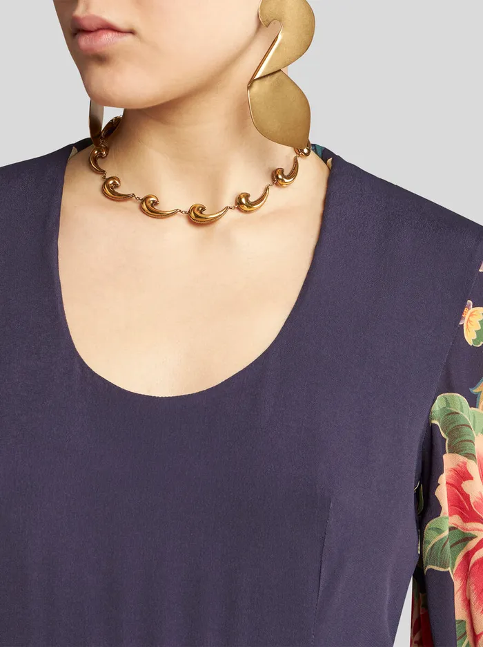 Women Etro Dresses Crepe De Chine Dress With Print Navy Blue Women Etro Dresses Crepe De Chine Dress With Print Navy Blue