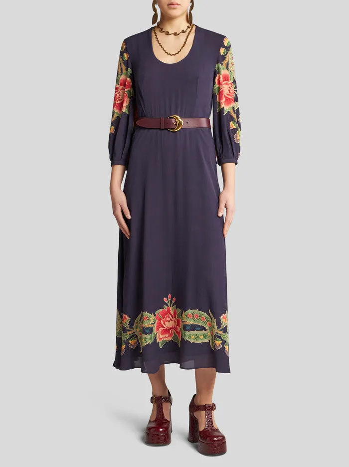 Women Etro Dresses Crepe De Chine Dress With Print Navy Blue Women Etro Dresses Crepe De Chine Dress With Print Navy Blue