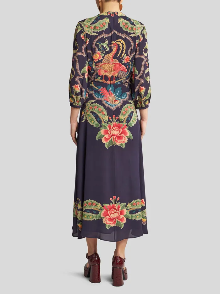 Women Etro Dresses Crepe De Chine Dress With Print Navy Blue Women Etro Dresses Crepe De Chine Dress With Print Navy Blue