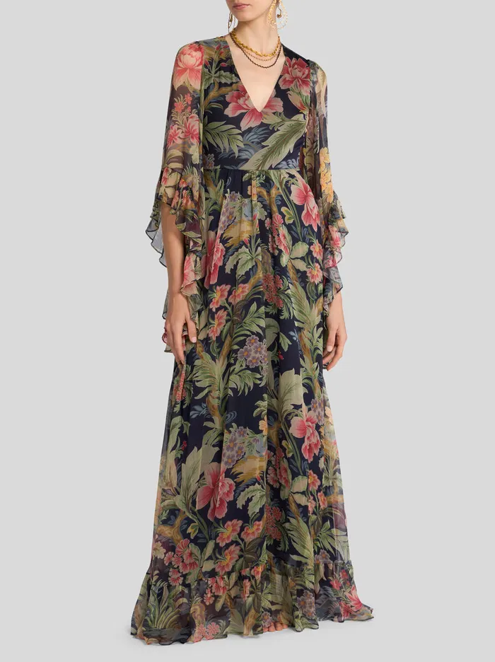 Women Etro Dresses Long Printed Silk Dress Navy Blue Women Etro Dresses Long Printed Silk Dress Navy Blue