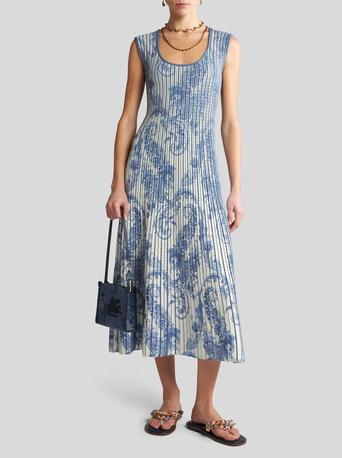 Women Etro Dresses Printed Knit Midi Dress Light Blue Women Etro Dresses Printed Knit Midi Dress Light Blue