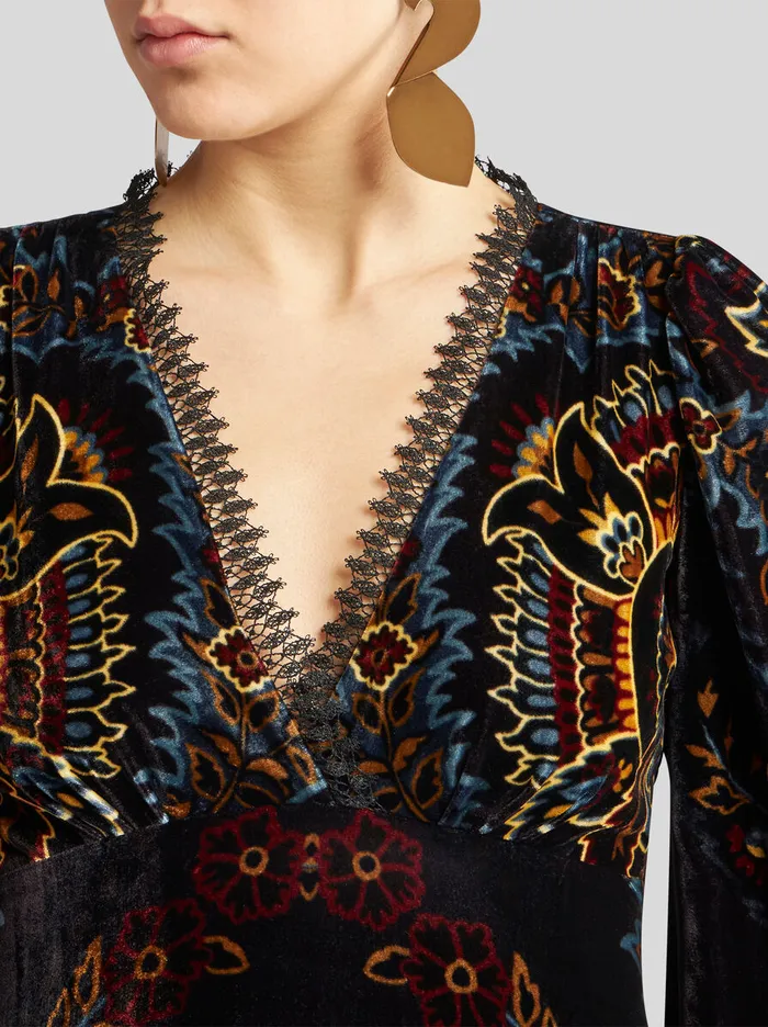 Women Etro Dresses Printed Velvet Dress Black Women Etro Dresses Printed Velvet Dress Black