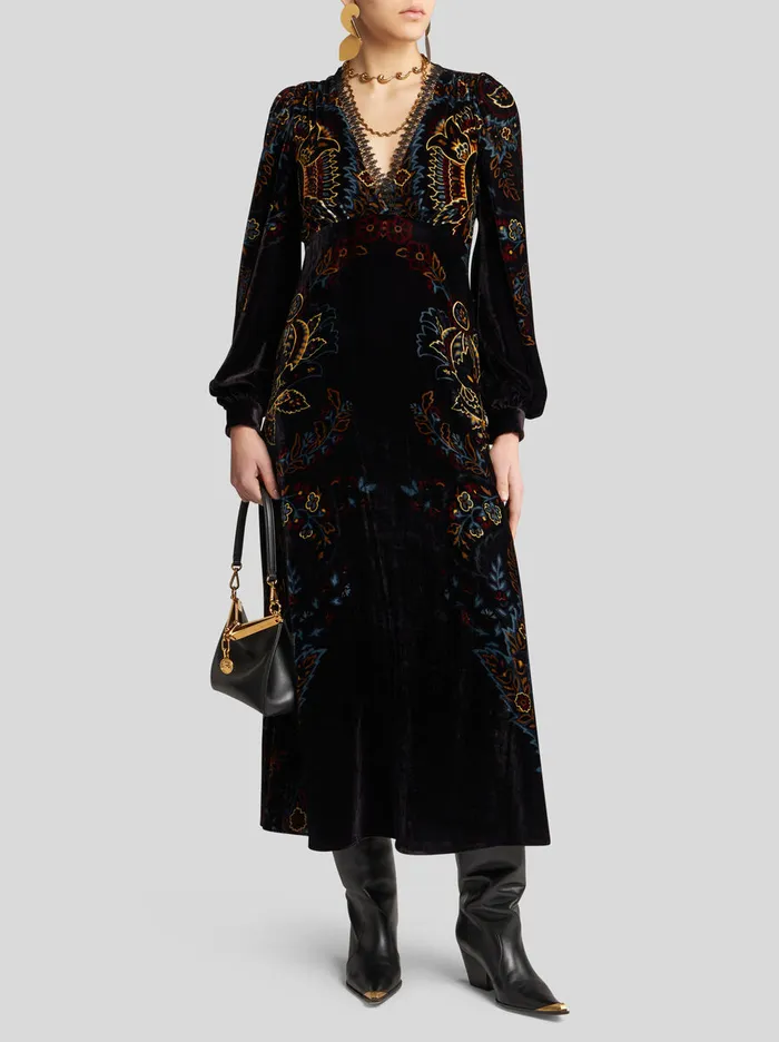 Women Etro Dresses Printed Velvet Dress Black Women Etro Dresses Printed Velvet Dress Black